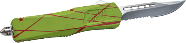 GLFA Spring Assisted OTF Knife Serrated Blade Green with Orange Splatter 8" GL-KMD-SRT S-ZOM - Glfa