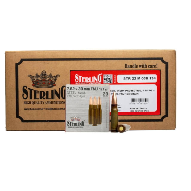 Global Ordnance Global Ordnance Sterling Steel Case Rifle Ammunition 7.62x39mm 123 gr FMJ 2362 fps 1000/ct Case 50-20/ct Boxes
