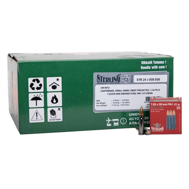 Global Ordnance Global Ordnance Sterling Steel Case Select Rifle Ammunition 7.62x39mm 123 gr FMJ 2362 fps 1000/ct 50-20/ct Boxes - Sterling