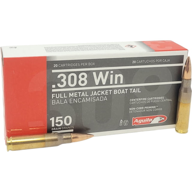 den Eagle .308 Winchester 150 Grain Full Metal Jacket Boat Tail Brass Cased Rifle Ammunition 20 Rounds Ammo