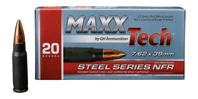 Grasso Holdings Inc. / Tulammo Maxxtech NFR Steel Case Rifle Ammunition 7.62x39mm 123gr FMJ 2330 fps 20/ct