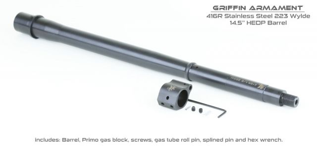 Griffin Armament 14.5 inch 223w HEDP Barrel w/Gas Block - Griffin Armament