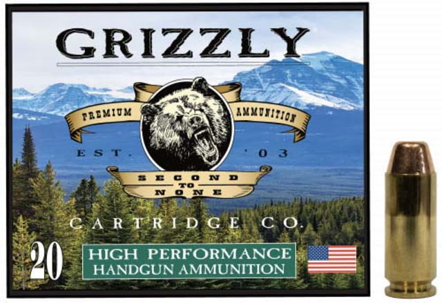 Grizzly Cartridge 10MM Auto 200 Grain Full Metal Jacket Flat Point Brass Cased Pistol Ammo 1100 FPS 20 Rounds