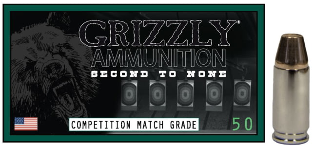 Grizzly Cartridge 9MM+P+ 147 Grain Full Metal Jacket Flat Point Brass Cased Pistol Ammo 1175 FPS 50 Rounds - Grizzly Cartridge