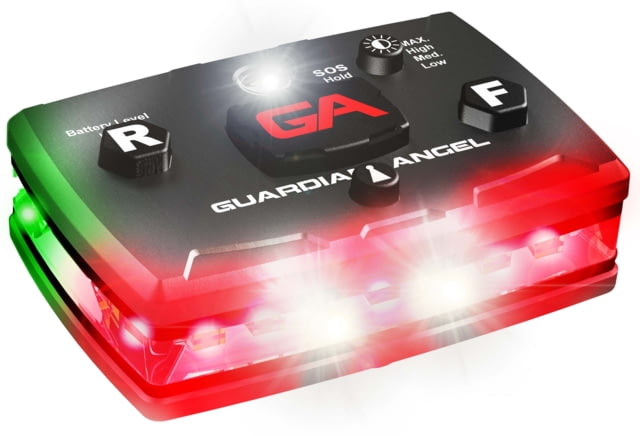 Guardian Angel Elite Series Wearable Safety Light Black Casing Red Front Green Rear White Top Light White Work Light - Guardian Angel
