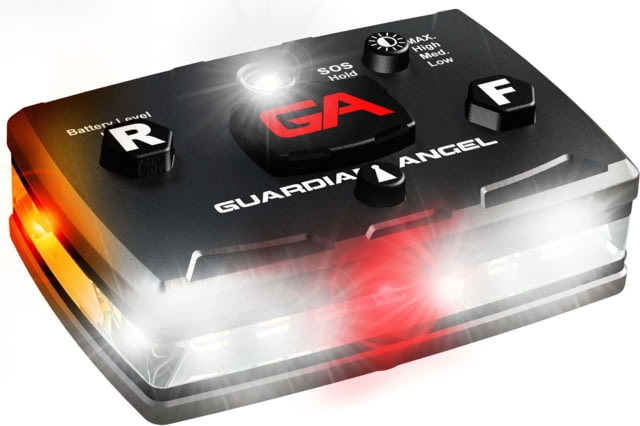 Guardian Angel Elite Series Wearable Safety Light Black Casing White Front Orange Rear White Top - Guardian Angel