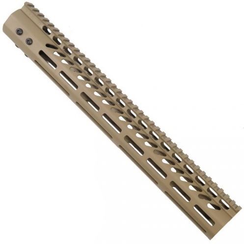 Guntec USA Ultra Lightweight Thin M-Lok Free Floating Handguard w/Monolithic Top Rail .308 Cal 15in Cerakote Flat Dark Earth - Guntec Usa