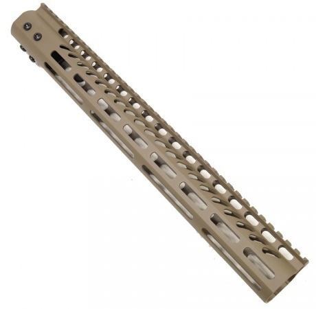 Guntec USA Ultra Lightweight Thin M-Lok Free Floating Handguard w/Monolithic Top Rail 15in Cerakote Flat Dark Earth - Guntec Usa