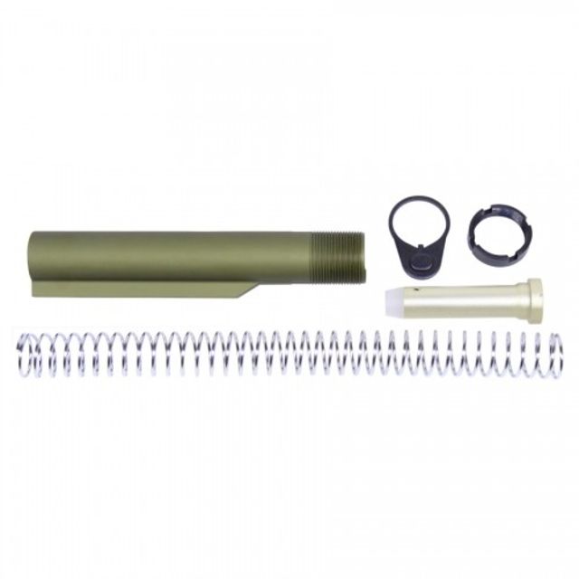 Guntec USA AR-15 Mil-Spec Buffer Tube Set 6-position CAR Buffer/Spring/End Plate/Castle Nut Anodized Green - Guntec Usa