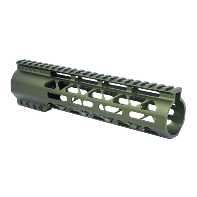 Guntec USA 9in .308 Caliber AIR-LOK Series M-LOK Compression Free Floating Handguard With Monolithic Top Rail Anodized Green