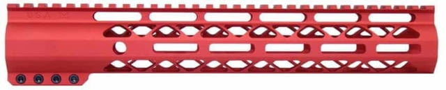 Guntec USA AR-15 12in Air-Lok Series M-LOK Compression Free Floating Handguard w/ Monolithic Top Rail Anodized Red - Guntec Usa