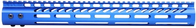 Guntec USA AR-15 15in Ultra Lightweight Thin M-LOK System Free Floating Handguard w/ Monolithic Top Rail Anodized Blue - Guntec Usa