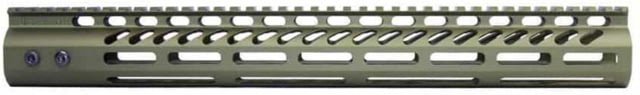 Guntec USA AR-15 15in Ultra Lightweight Thin M-LOK System Free Floating Handguard w/ Monolithic Top Rail Anodized Green - Guntec Usa