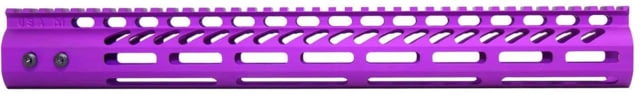 Guntec USA AR-15 15in Ultra Lightweight Thin M-LOK System Free Floating Handguard w/ Monolithic Top Rail Anodized Purple - Guntec Usa