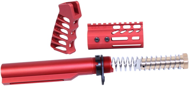 Guntec USA AR-15 4in Pistol Brace Build Kit With Milspec Buffer Tube Anodized Red - Guntec USA