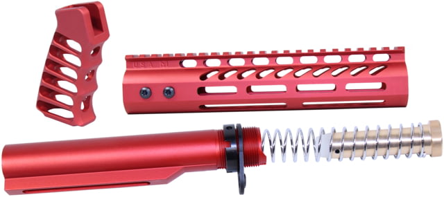 Guntec USA AR-15 9in Pistol Brace Build Kit With Milspec Buffer Tube Anodized Red - Guntec USA