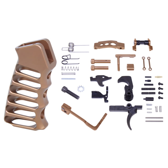 Guntec USA AR-15 Enhanced Lower Parts Kit w/ Upgrades & Skeletonized Aluminum Pistol Grip Anodized Bronze