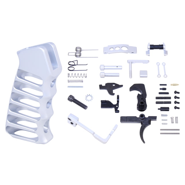 Guntec USA AR-15 Enhanced Lower Parts Kit w/ Upgrades & Skeletonized Aluminum Pistol Grip Anodized Clear - Guntec Usa