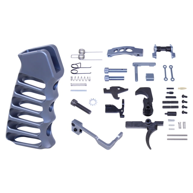 Guntec USA AR-15 Enhanced Lower Parts Kit w/ Upgrades & Skeletonized Aluminum Pistol Grip Anodized Grey