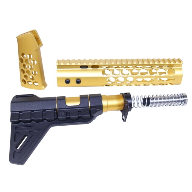 Guntec USA AR-15 Honeycomb Pistol Furniture Set Anodized Gold - Guntec Usa