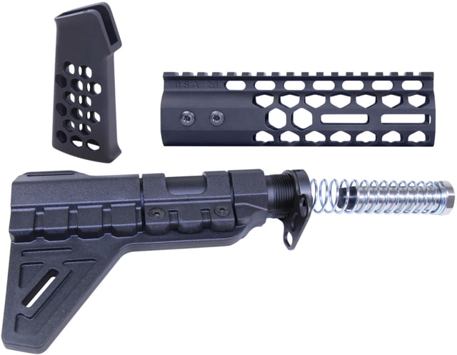 Guntec USA AR-15 Honeycomb Pistol Furniture Set w/Brace 7 in Anodized Black