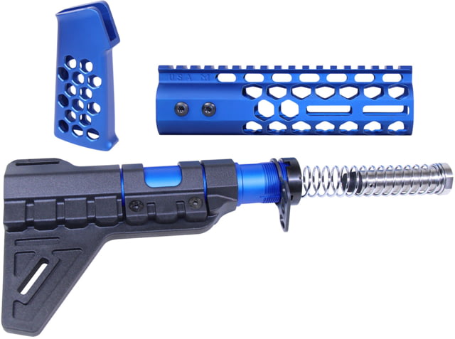 Guntec USA AR-15 Honeycomb Pistol Furniture Set w/Brace 7 in Anodized Blue