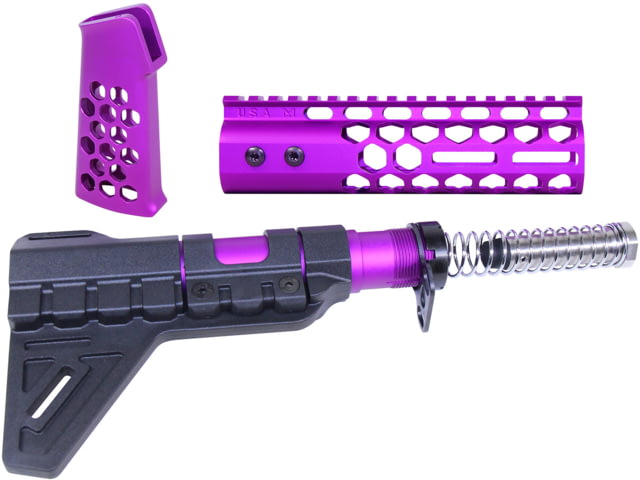 Guntec USA AR-15 Honeycomb Pistol Furniture Set w/Brace 7 in Anodized Purple