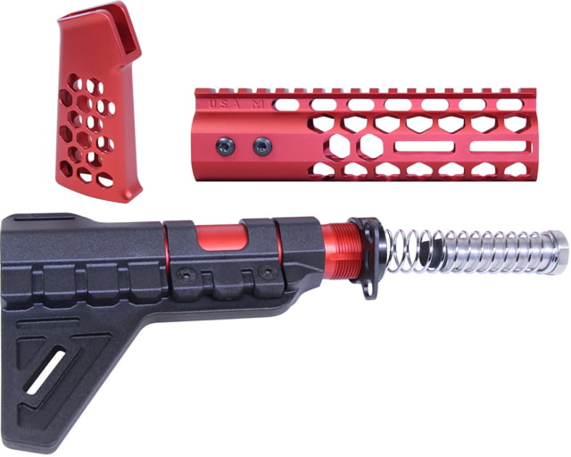 Guntec USA AR-15 Honeycomb Pistol Furniture Set w/Brace 7 in Anodized Red