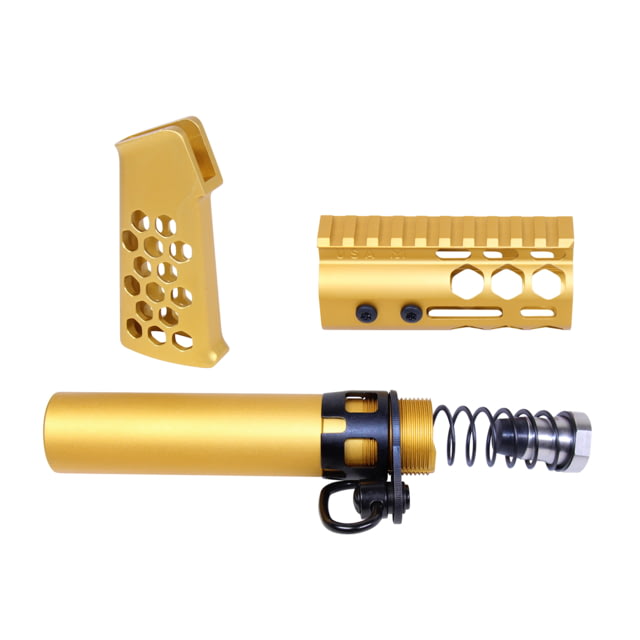 Guntec USA AR-15 Micro Honeycomb Pistol Furniture Set Anodized Gold - Guntec Usa