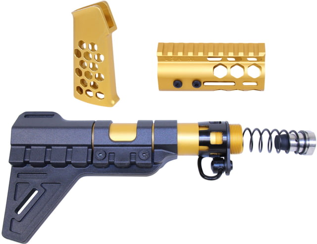 Guntec USA AR-15 Micro Honeycomb Pistol Furniture Set w/Brace Anodized Gold