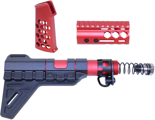 Guntec USA AR-15 Micro Honeycomb Pistol Furniture Set w/Brace Anodized Red