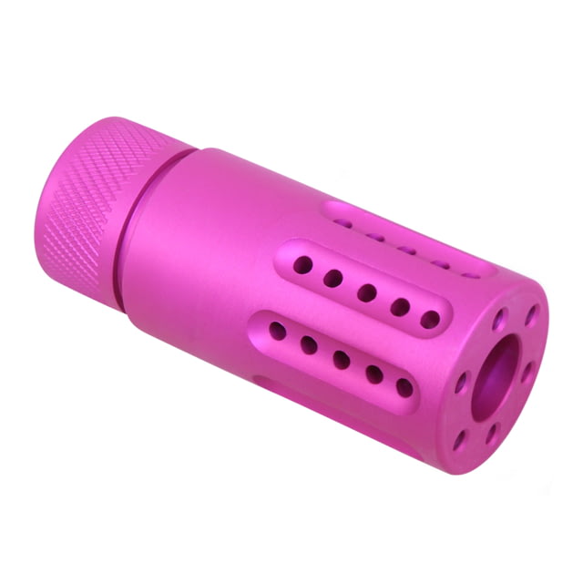 Guntec USA AR-15 Micro Slip Over Barrel Shroud w/ Multi Port Muzzle Brake .223 / 5.56 Caliber 1/2 x 28 Thread Anodized Pink - Guntec Usa