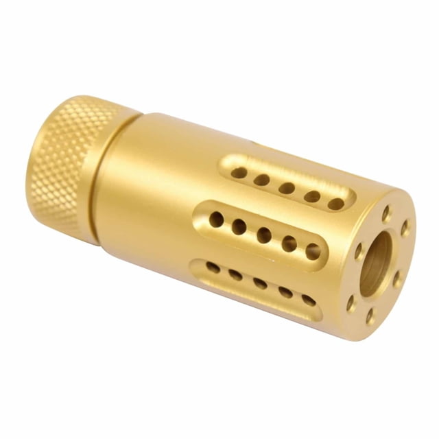 Guntec USA AR-15 Micro Slip Over Barrel Shroud w/ Multi Port Muzzle Brake 9mm 1/2x36 Anodized Gold - Guntec Usa