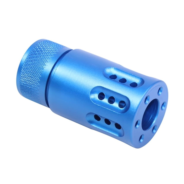 Guntec USA AR-15 Mini Slip Over Barrel Shroud w/ Multi Port Muzzle Brake 5.56mm 1/2-28 Anodized Blue - Guntec Usa