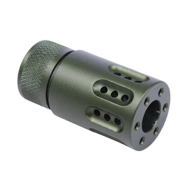 Guntec USA AR-15 Mini Slip Over Barrel Shroud w/ Multi Port Muzzle Brake 5.56mm 1/2-28 Anodized Green - Guntec Usa