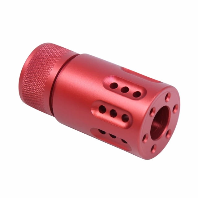 Guntec USA AR-15 Mini Slip Over Barrel Shroud w/ Multi Port Muzzle Brake 5.56mm 1/2-28 Anodized Red - Guntec Usa