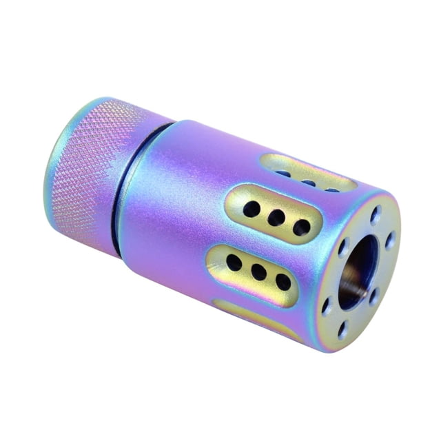 Guntec USA AR-15 Mini Slip Over Barrel Shroud w/ Multi Port Muzzle Brake 5.56mm 1/2-28 Matte Rainbow Pvd Coated - Guntec Usa