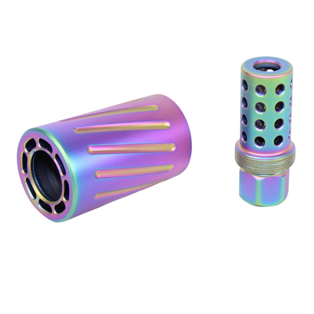 Guntec USA AR-15 Muzzle Compensator w/ QD Blast Shield Rainbow PVD Coated Matte - Guntec Usa