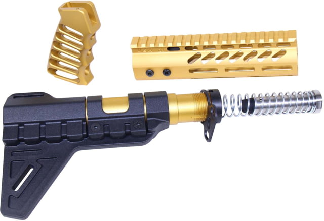 Guntec USA AR-15 Pistol Furniture Set W/Micro Breach Pistol Brace Anodized Gold Anodized Gold - Guntec Usa