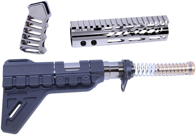 Guntec USA AR-15 Pistol Furniture Set W/Micro Breach Pistol Brace Black Chrome Black Chrome - Guntec Usa