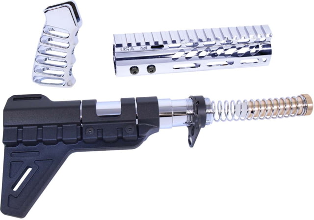 Guntec USA AR-15 Pistol Furniture Set W/Micro Breach Pistol Brace Chrome Chrome - Guntec Usa