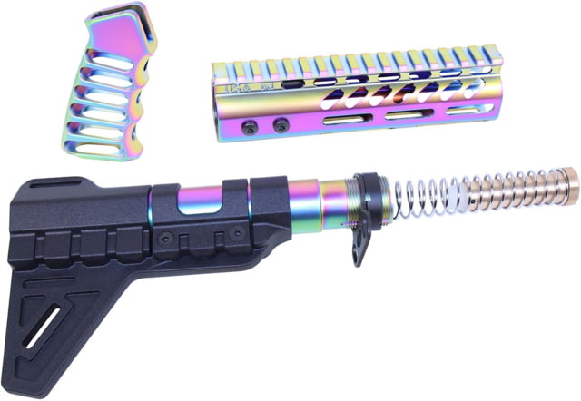 Guntec USA AR-15 Pistol Furniture Set W/Micro Breach Pistol Brace Matte Rainbow PVD Coated Matte Rainbow PVD - Guntec Usa