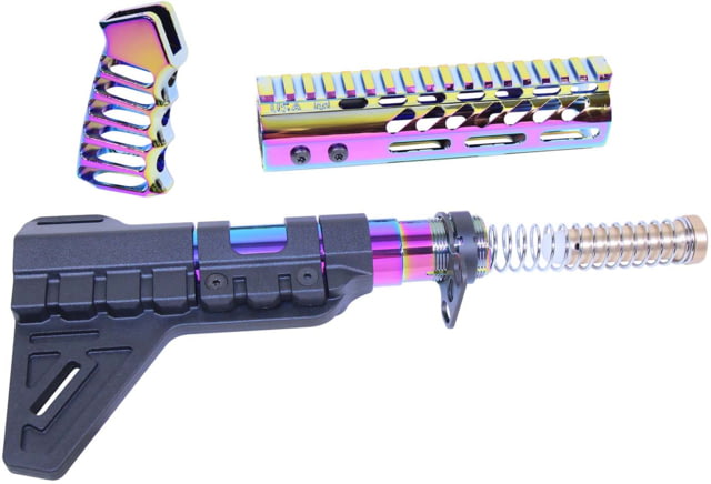 Guntec USA AR-15 Pistol Furniture Set W/Micro Breach Pistol Brace Rainbow PVD Coated Gloss Rainbow PVD - Guntec Usa