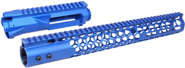 Guntec USA AR-15 Stripped Billet Upper Receiver 15 in Air Lite Series Honeycomb M-LOK Handguard Combo Set Anodized Blue - Guntec Usa