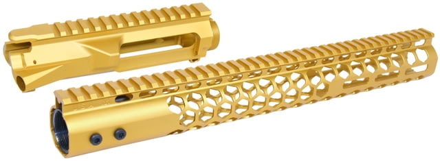 Guntec USA AR-15 Stripped Billet Upper Receiver 15 in Air Lite Series Honeycomb M-LOK Handguard Combo Set Anodized Gold - Guntec Usa