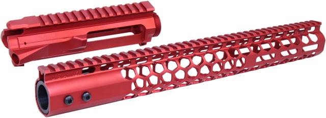 Guntec USA AR-15 Stripped Billet Upper Receiver 15 in Air Lite Series Honeycomb M-LOK Handguard Combo Set Anodized Red - Guntec Usa