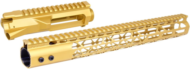 Guntec USA AR-15 Stripped Billet Upper Receiver 15 in Air Lite Series M-LOK Handguard Combo Set Anodized Gold GT-UP-SET-GOLD-15AIRLITE - Guntec Usa