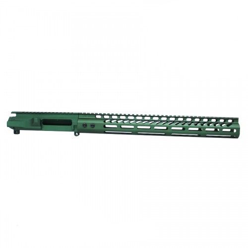 Guntec USA AR-15 Stripped Billet Upper Receiver w/15in Ultralight Series M-Lok Handguard Anodized Green - Guntec Usa