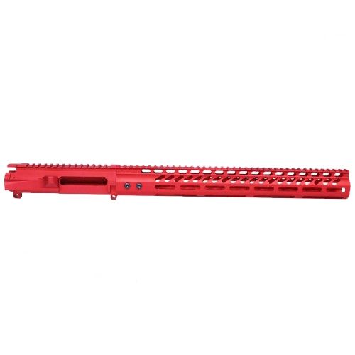 Guntec USA AR-15 Stripped Billet Upper Receiver w/15in Ultralight Series M-Lok Handguard Anodized Red - Guntec Usa