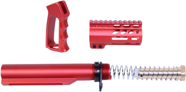 Guntec USA AR-15 M-LOK Micro Pistol Furniture Set 15in w/ Milspec Buffer Tube Red - Guntec Usa